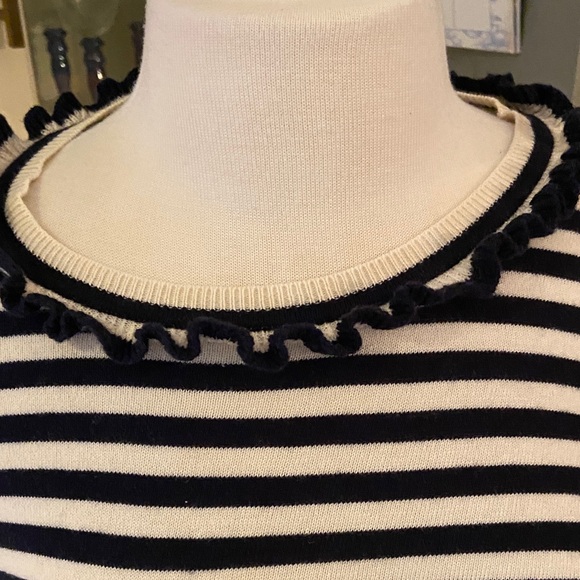 Boden Bernadette Striped Navy and White Ruffle Trim Sweater Size 10 - Picture 9 of 14